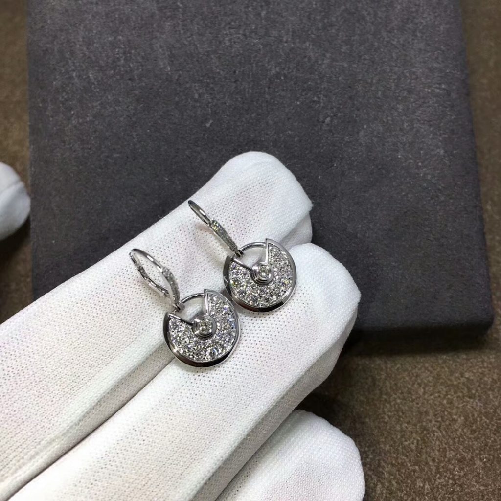Amulette de Cartier 18ct White Gold and Pave Diamond Earrings | 18K Direct